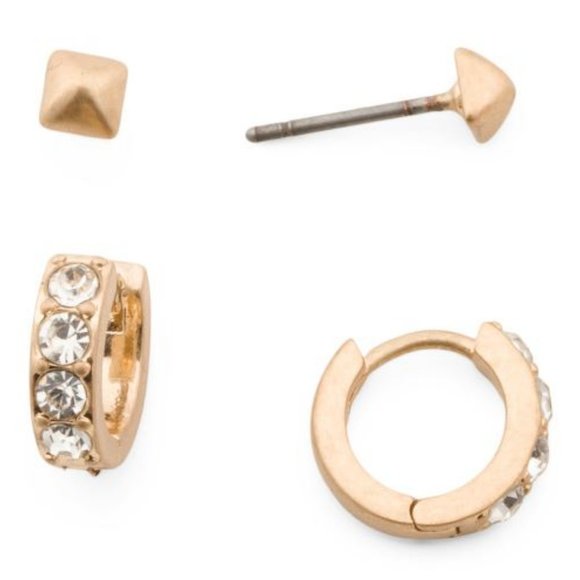 AllSaints Gold Crystal Huggie & Pyramid Stud Set - Picture 1 of 4